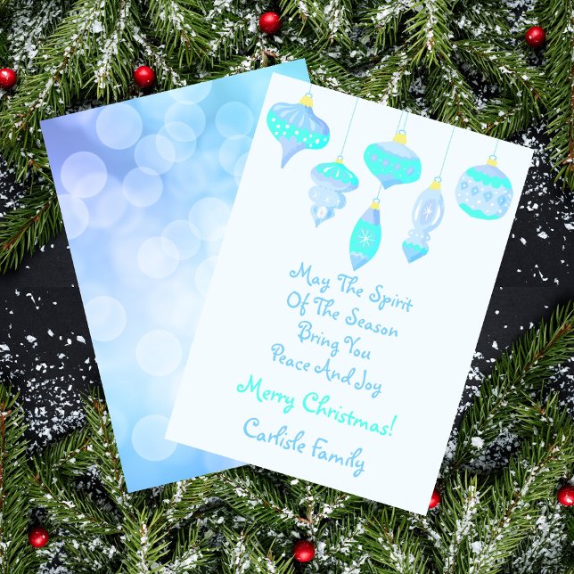 Vintage Ornament Ice Blue Spirit Christmas Holiday Card (Spirit Of The Season Retro Ice Blues Ornaments Holiday Card)