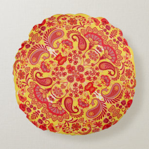 vintage ornament paisley bandanna print, silk neck round cushion