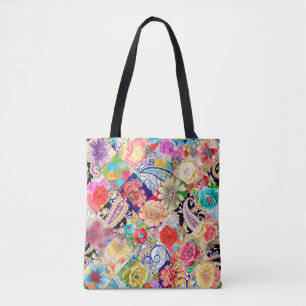 vintage ornament paisley, skulls and bones Bandana Tote Bag