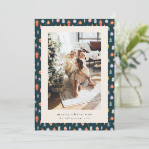 Vintage Ornament Pattern Family Christmas Photo Holiday Card