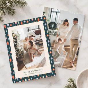 Vintage Ornament Pattern Family Christmas Photo Holiday Card