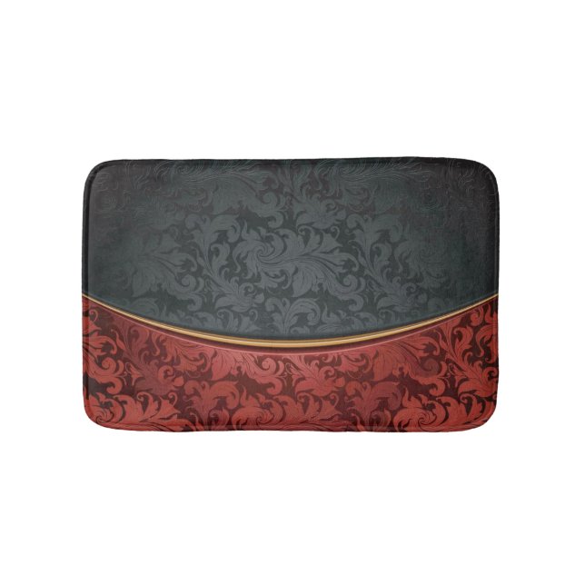 Vintage ornament red and black bath mat (Front)