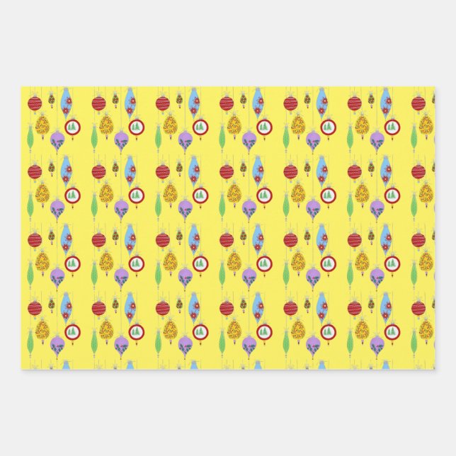 Vintage Ornament Set Wrapping Paper Sheet (Front)
