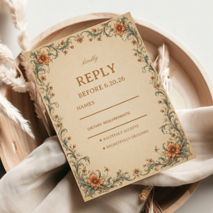 Vintage Ornamental Floral Elegant RSVP Card
