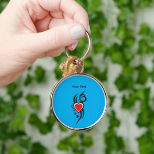 Vintage Ornamental Heart with Floral Tattoo Art Key Ring