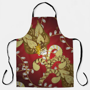 Vintage ornamental pattern on a red,  yellow and b apron