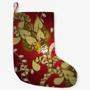 Vintage ornamental pattern on a red,  yellow and b small christmas stocking
