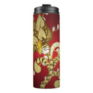 Vintage ornamental pattern on a red, yellow and b thermal tumbler