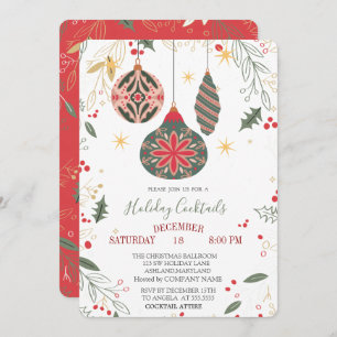 Vintage Ornaments Branches Company Christmas Invitation