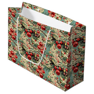 Vintage Ornaments & Christmas Florals On Soft Blue Large Gift Bag