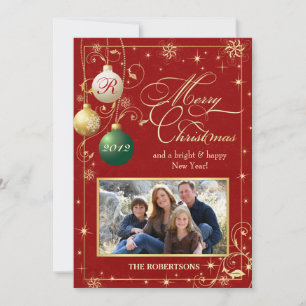 Vintage Ornaments Family Photo Christmas Card