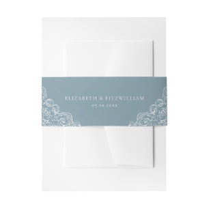Vintage Ornaments Frame Blue Invitation Belly Band