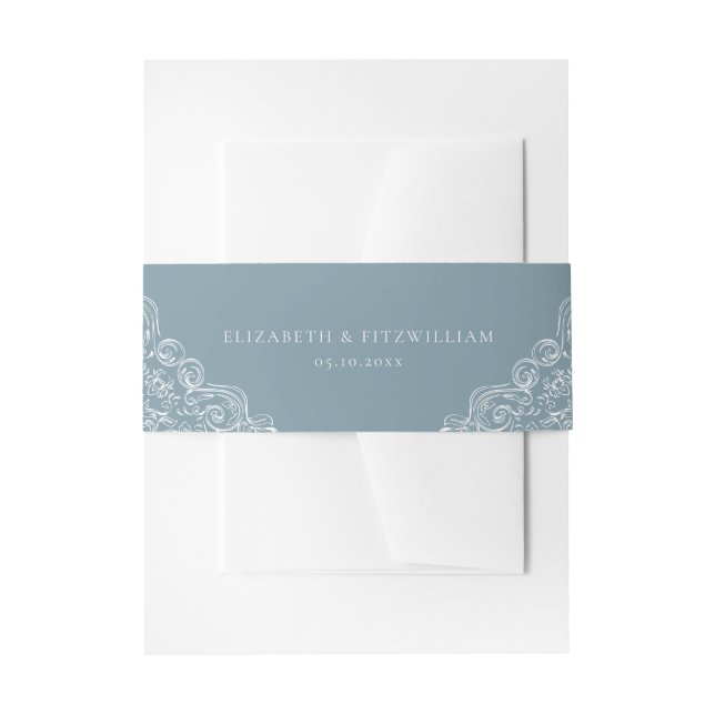 Vintage Ornaments Frame Blue  Invitation Belly Band (Front Example)