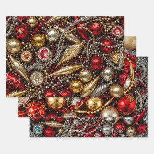 Vintage Ornaments: Gold & Red Christmas  Wrapping Paper Sheet