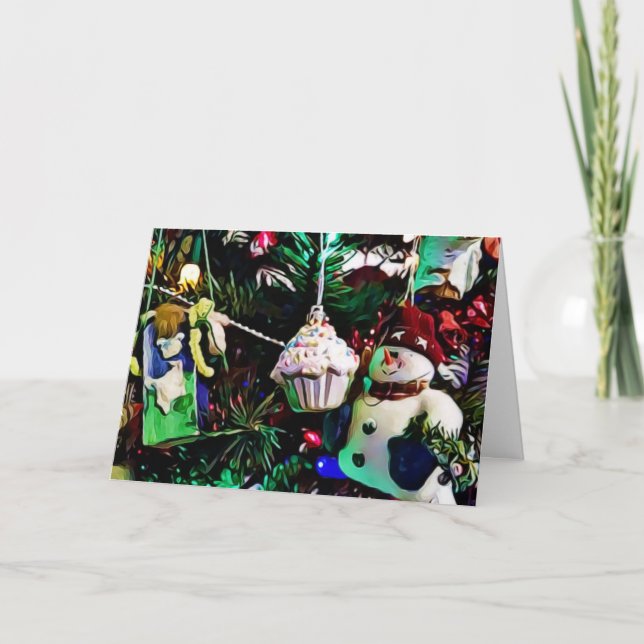 Vintage Ornaments on  a  Christmas Tree Card (Front)