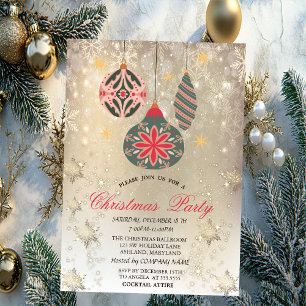 Vintage Ornaments Snowflakes Gold Party Invitation