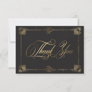 Vintage Ornate Black Gold Scroll Gothic Wedding Thank You Card