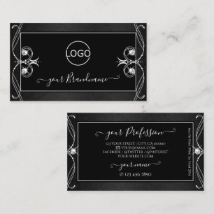 Vintage Ornate Black White Sparkle Jewels Add Logo Business Card