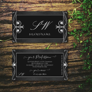 Vintage Ornate Black White Sparkle Jewels Monogram Business Card