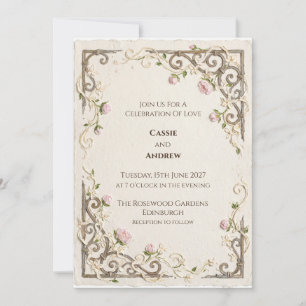 Vintage Ornate Botanical Wedding Invitation
