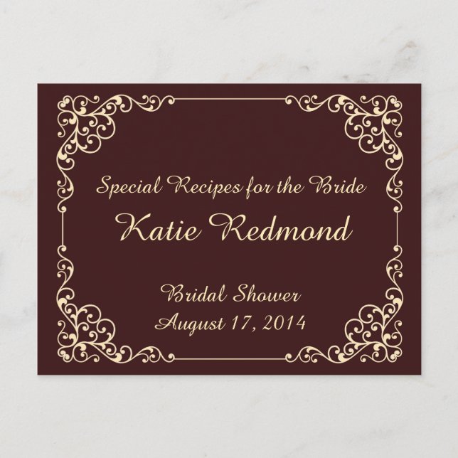 Vintage Ornate Bridal Shower Recipe Cards (Front)