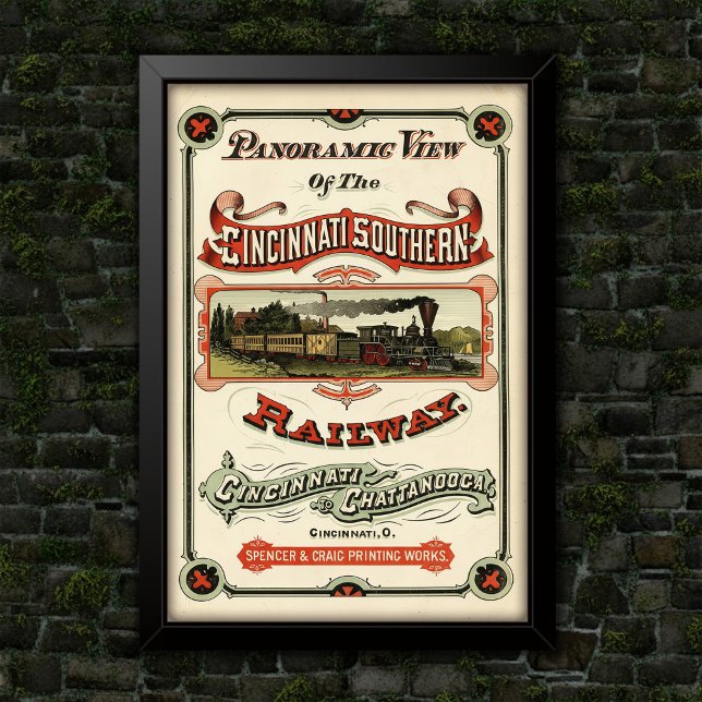 Vintage Ornate Cincinnati Train Route Advertising Poster (Creator Uploaded)