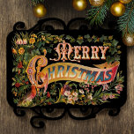 Vintage Ornate Colourful Floral Merry Christmas Tissue Paper<br><div class="desc">Richly decorative and ornate Victorian-era Christmas greeting in ornamental lettering with multicolored flowers,  birds and leaves on black background. Suitable for decoupage projects.</div>