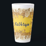 Vintage Ornate Floral Frame With Cream Roses Latte Mug<br><div class="desc">Elegant vintage floral frame featuring cream roses,  gold vines and pearl accents on a bold yellow background. Decorative ornate border leaves a centered blank area ideal for invitations,  stationery or posters.</div>