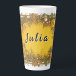 Vintage Ornate Floral Frame With Cream Roses Latte Mug<br><div class="desc">Elegant vintage floral frame featuring cream roses,  gold vines and pearl accents on a bold yellow background. Decorative ornate border leaves a centered blank area ideal for invitations,  stationery or posters.</div>