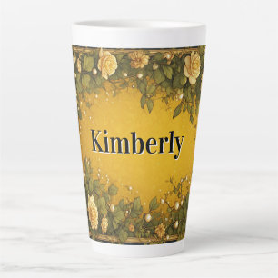 Vintage Ornate Floral Frame With Cream Roses Latte Mug