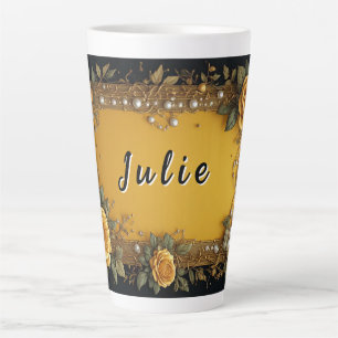 Vintage Ornate Floral Frame With Cream Roses Latte Mug