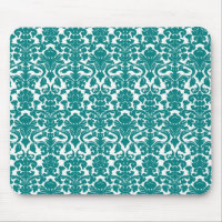 Vintage Ornate Floral Teal Damask Mousepad