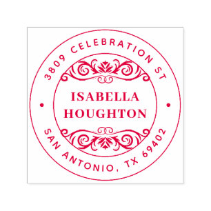 Vintage Ornate Flourish Round Name Return Address Self-inking Stamp