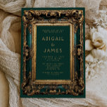 Vintage Ornate Frame Emerald Green Gold Wedding Invitation<br><div class="desc">This elegant wedding invitation features an ornate vintage emerald green and gold frame. Customise the gold-coloured text with your names and wedding details. The back of the card is solid emerald green.</div>