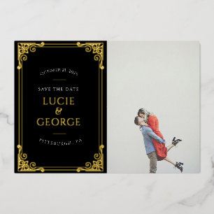 Vintage Ornate Frame Photo Save the Date Real Foil