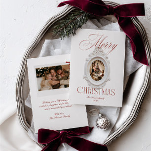 Vintage Ornate Frame Red Christmas 2 Photo Holiday Card