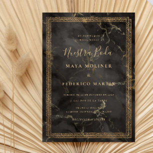 Vintage Ornate   Gold Black Nuestra Boda Wedding Invitation