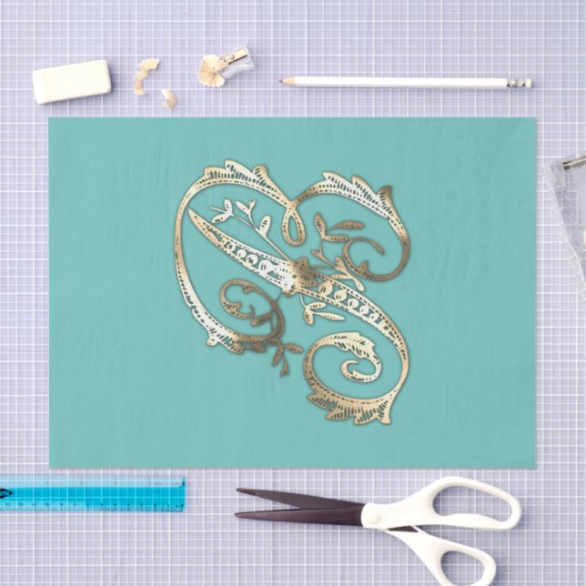 Vintage Ornate Gold Monogram B Tissue Paper (Craft)