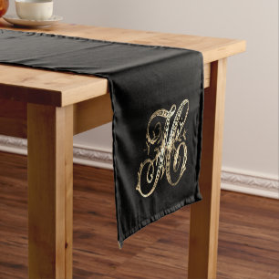 Vintage Ornate Gold Monogram H Short Table Runner
