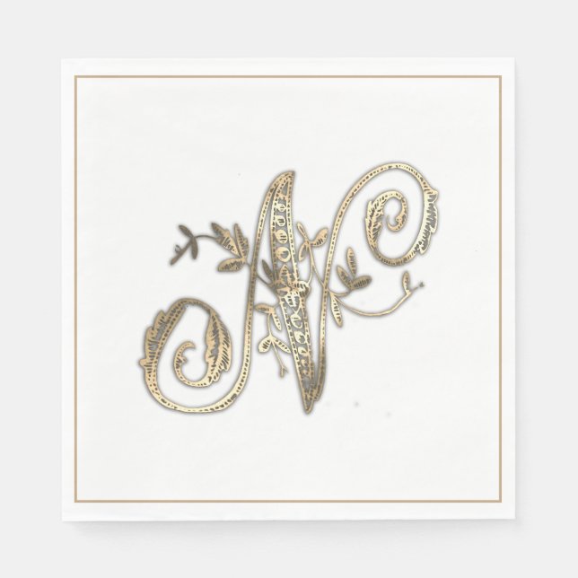 Vintage Ornate Gold Monogram N Napkin (Front)