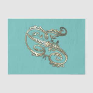 Vintage Ornate Gold Monogram R Tissue Paper