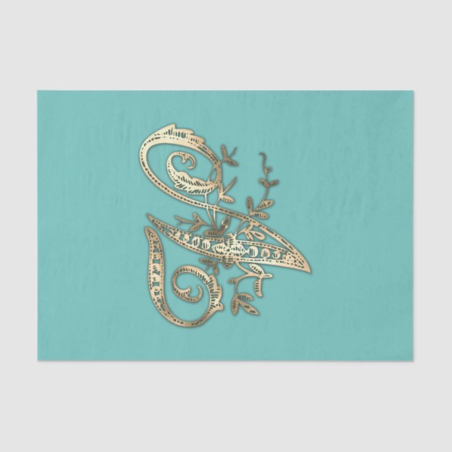Vintage Ornate Gold Monogram V Tissue Paper (Front)