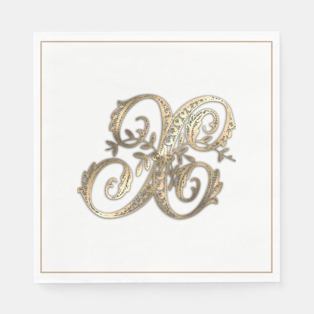 Vintage Ornate Gold Monogram X Napkin (Front)