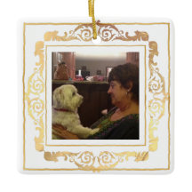 Vintage Ornate Gold Pet Photo Ceramic Ornament