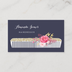Vintage Ornate Hairdresser Comb With Pink Floral Business Card