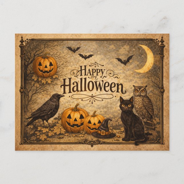 Vintage Ornate Halloween Holiday Postcard (Front)