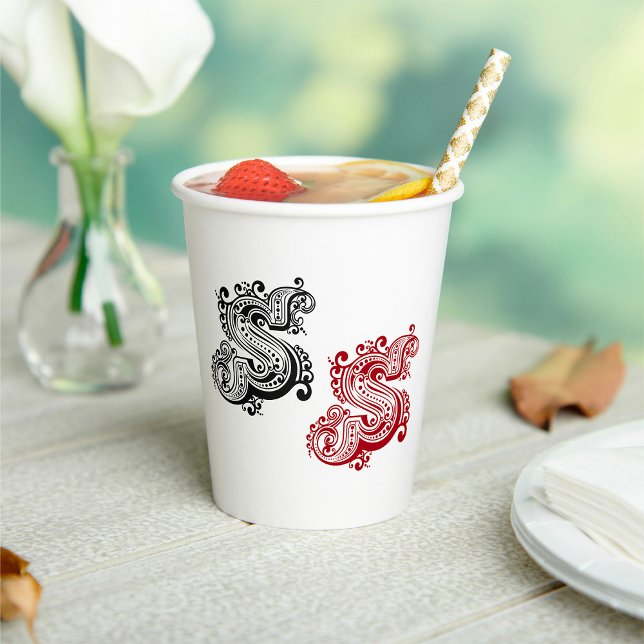 Vintage Ornate Letter S Monogram  Paper Cups (Creator Uploaded)