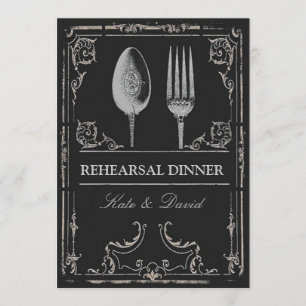 Vintage Ornate Silver Spoon Fork Rehearsal Dinner Invitation