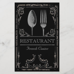 Vintage Ornate Silver Spoon Fork Restaurant Cafe Flyer