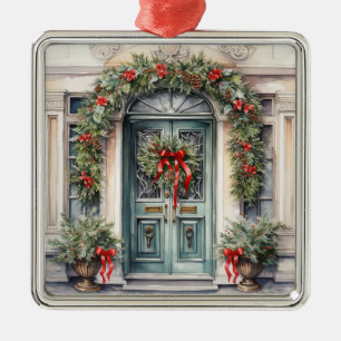 VINTAGE ORNATELY DECORATED CHRISTMAS DOOR METAL TREE DECORATION